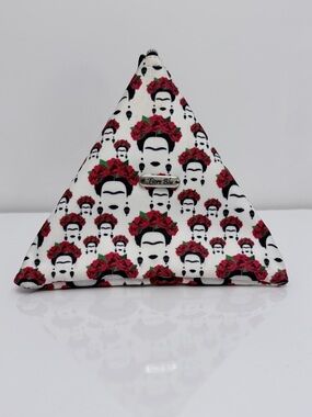 Frida Kahlo Triangle Wristlet Pouch with Red Floral Accents